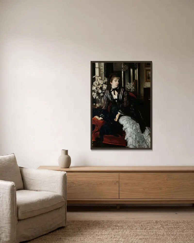 Porträtt av Sydney Isabella Milner-Gibson av James Tissot inramad på en vägg