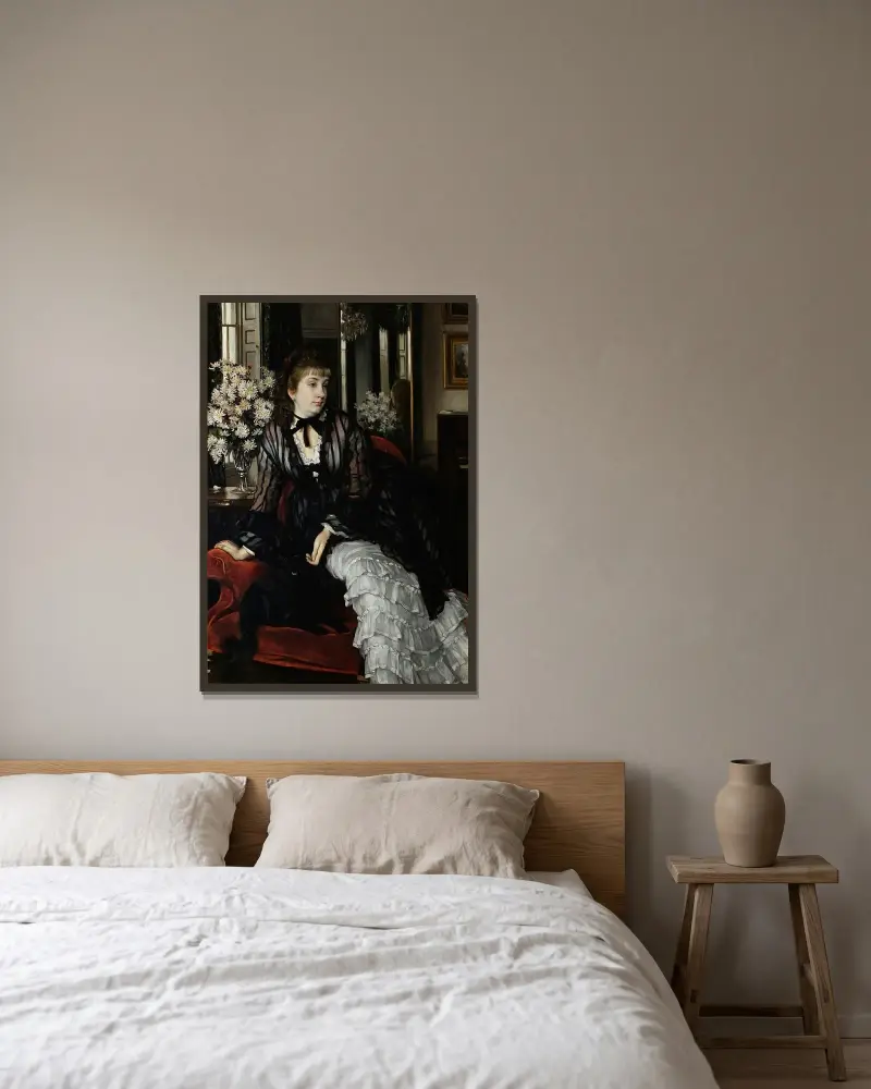 Porträtt av Sydney Isabella Milner-Gibson av James Tissot inramad på en vägg