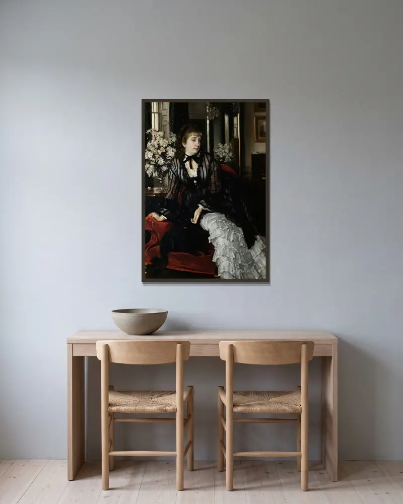 Porträtt av Sydney Isabella Milner-Gibson av James Tissot inramad på en vägg