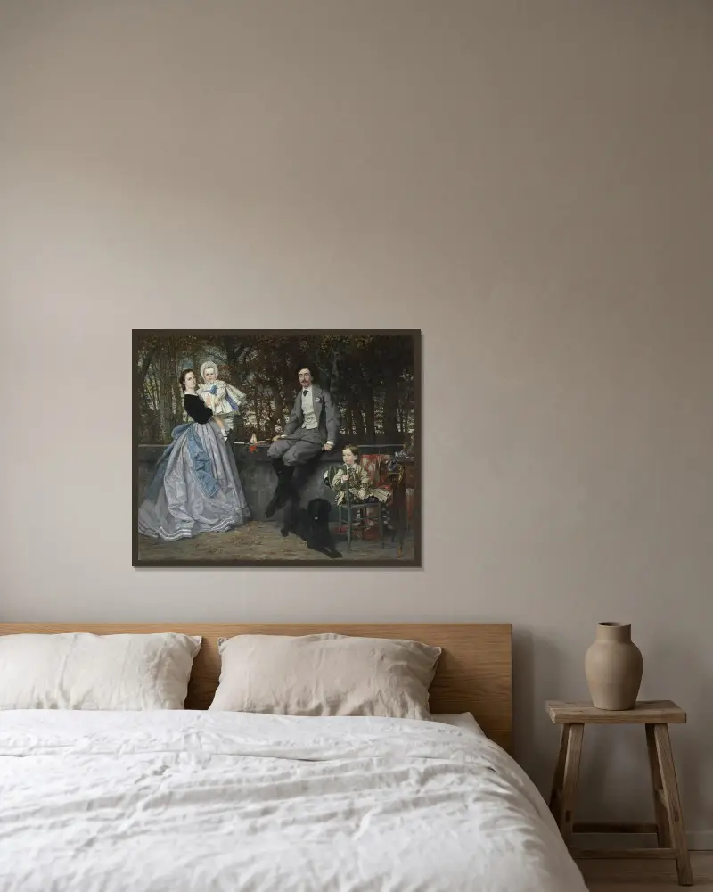 Porträt des Marquis und der Marquise von Miramon und ihrer Kinder von James Tissot gerahmt an einer Wand