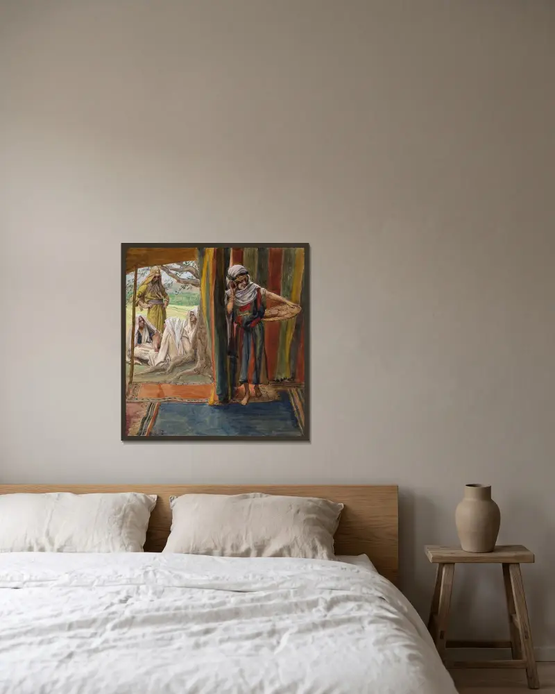 Sara hör och skrattar av James Tissot inramad på en vägg
