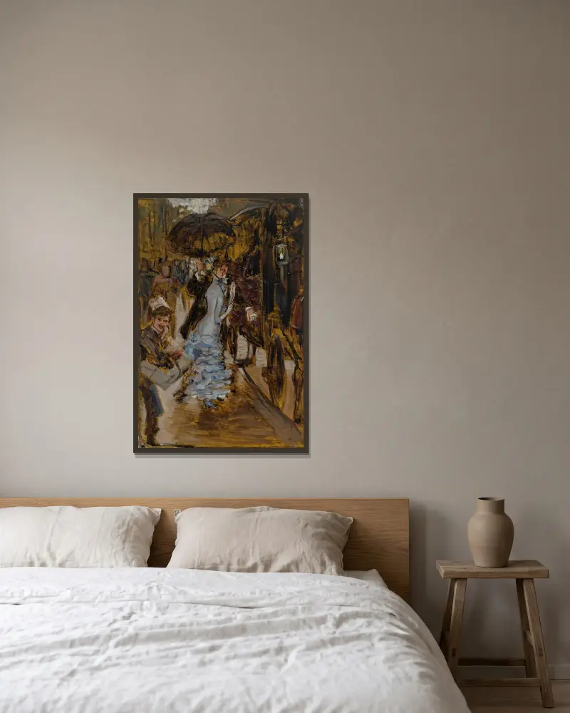 Skiss för La Damoiselle d'Honneur av James Tissot inramad på en vägg
