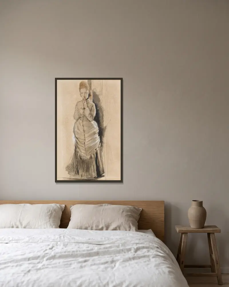 Studie till Friaren av James Tissot inramad på en vägg