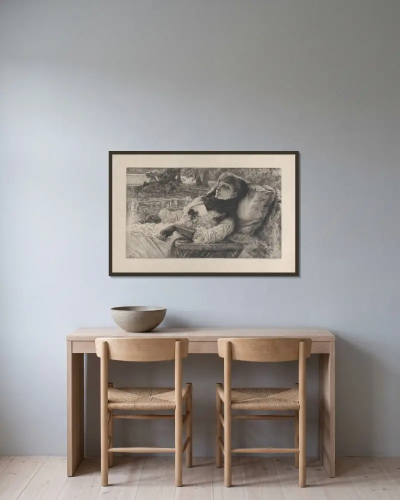 Sommarkväll av James Tissot inramad på en vägg