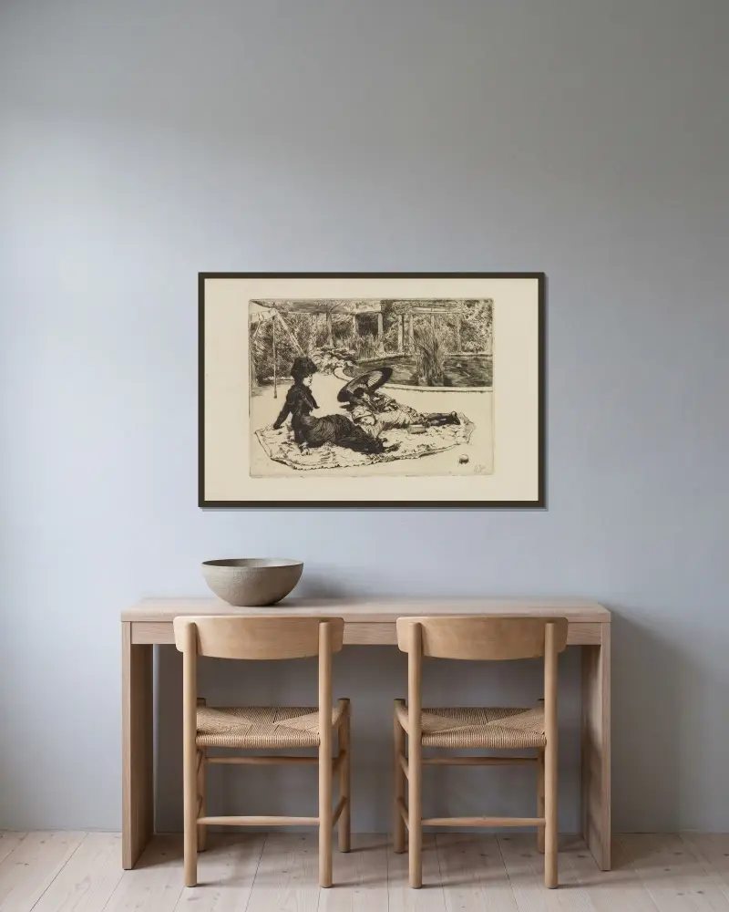 På gräset av James Tissot inramad på en vägg