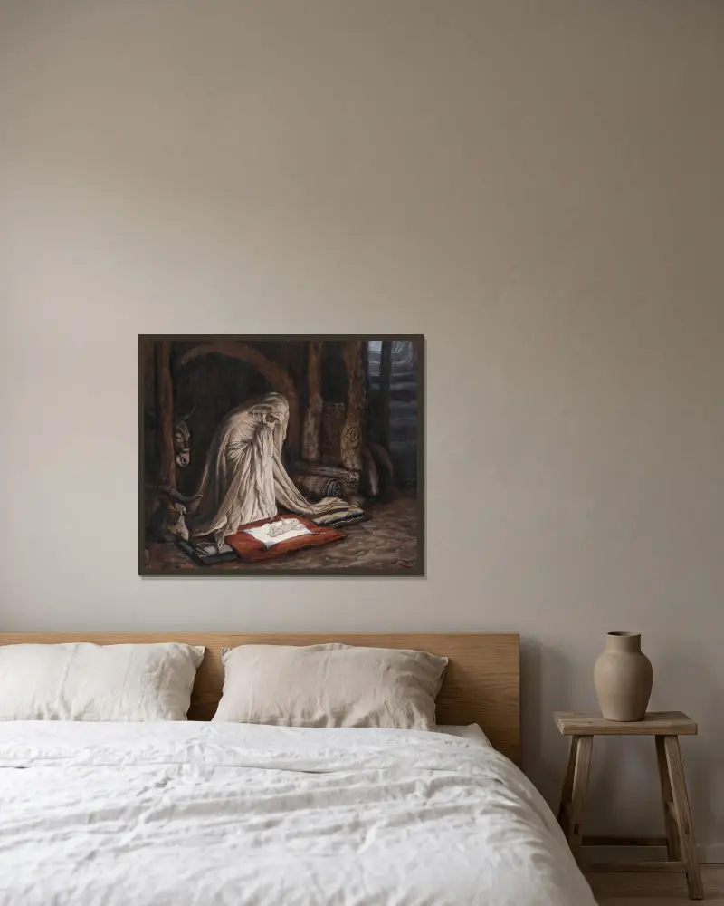 Vår Herre Jesu Kristi födelse av James Tissot inramad på en vägg