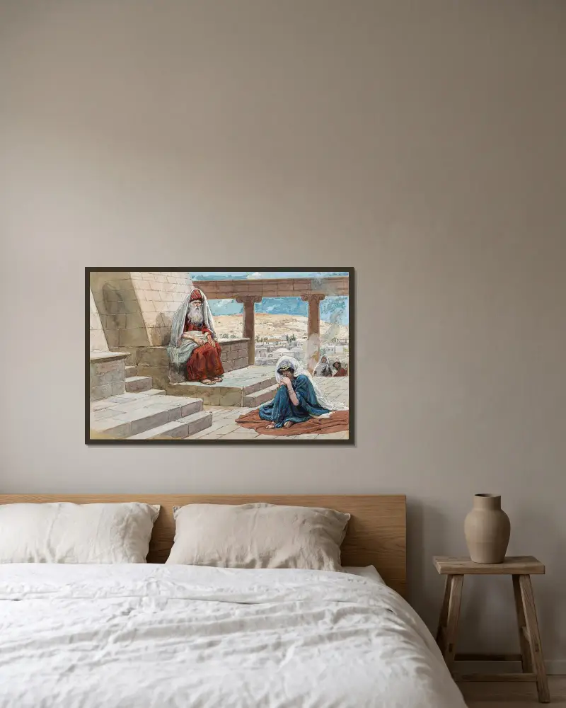 Översteprästen och Hanna av James Tissot inramad på en vägg