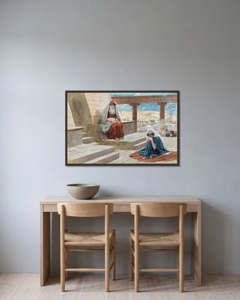 Översteprästen och Hanna av James Tissot inramad på en vägg