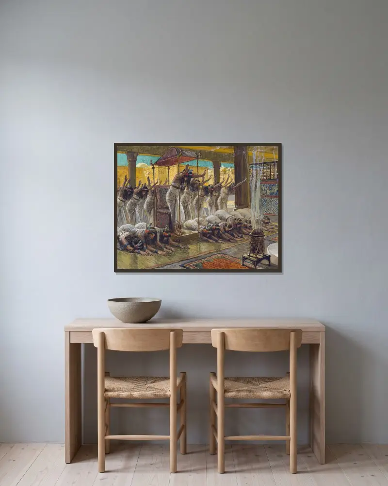 Drottningen av Saba besöker Salomo av James Tissot inramad på en vägg