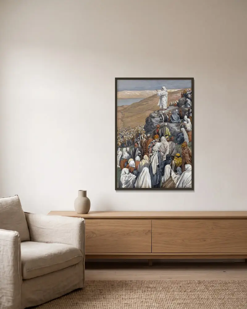 Die Bergpredigt von James Tissot gerahmt an einer Wand