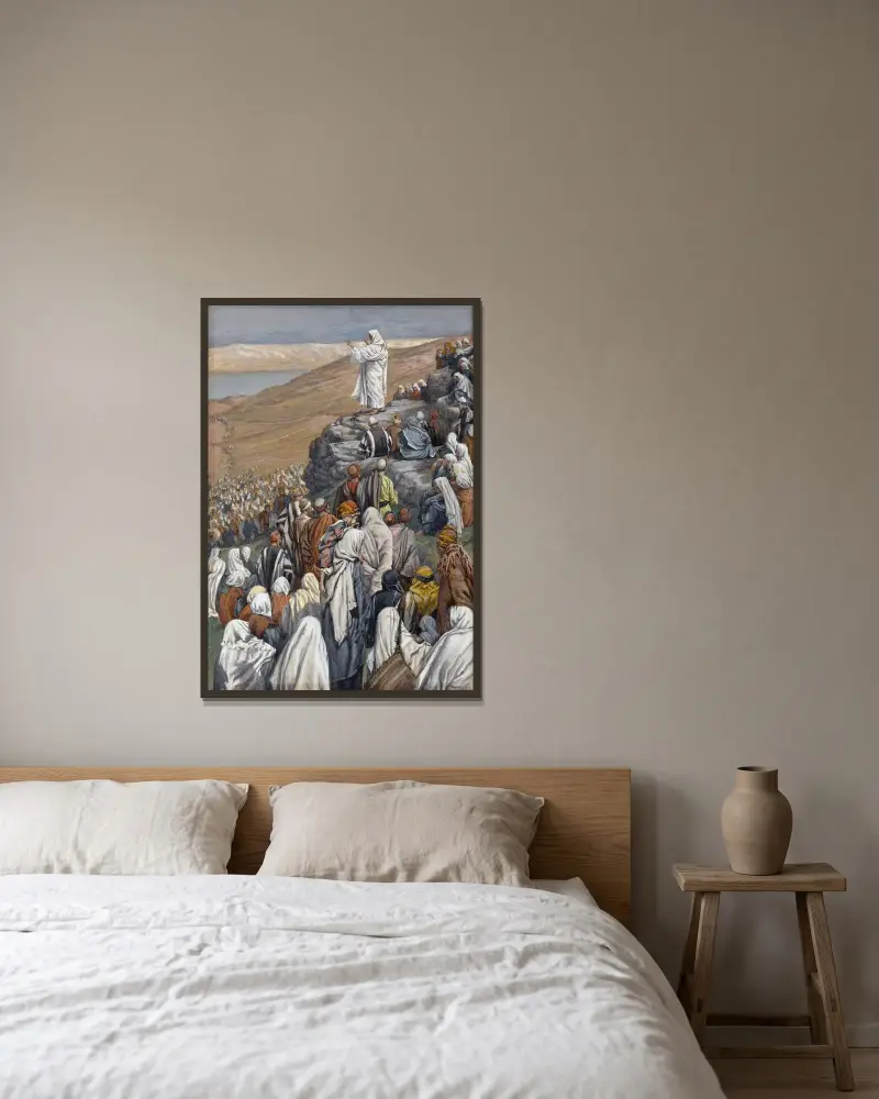 Die Bergpredigt von James Tissot gerahmt an einer Wand