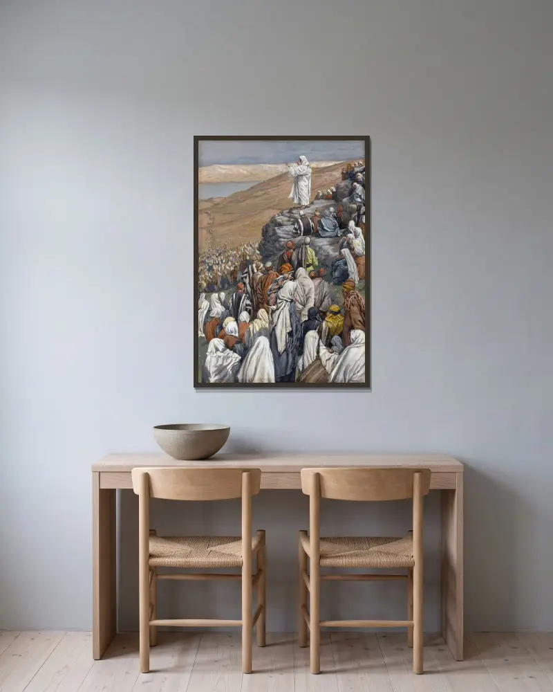 Die Bergpredigt von James Tissot gerahmt an einer Wand