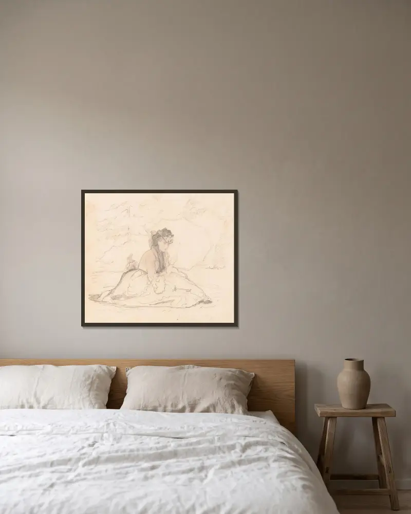Kvinna med parasoll av James Tissot inramad på en vägg