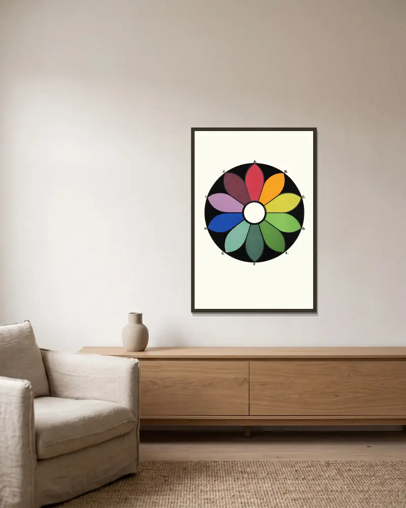 Five pairs of Complementary Colours forming a Chromatic Circle. Each Colour has its Complementary directly opposite av James Ward inramad på en vägg