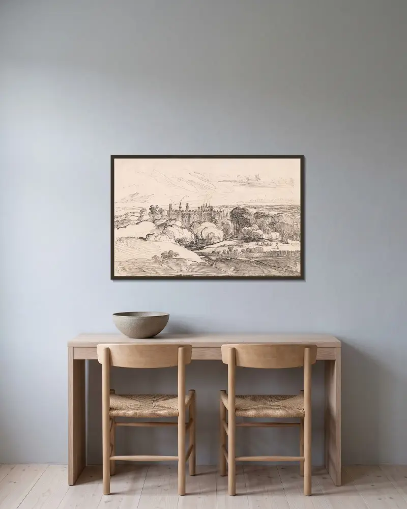 Lea Castle från ovan skogen av James Ward inramad på en vägg