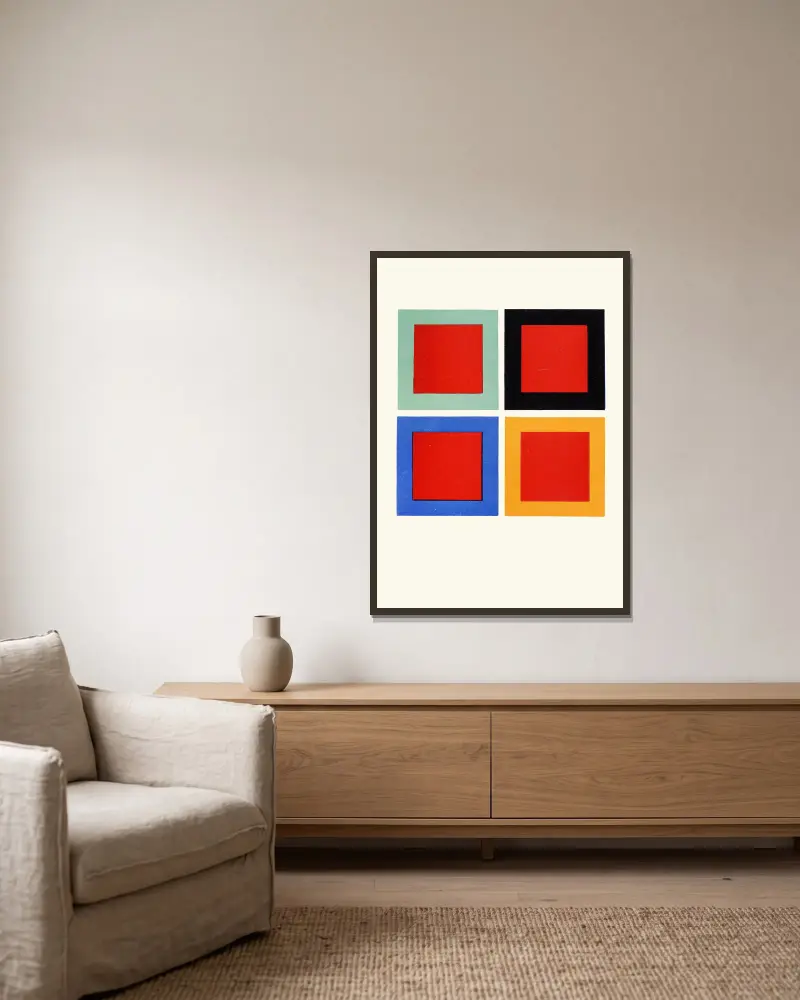 Modification of Tone and Hue of a Colour when placed on or near Different Colours av James Ward inramad på en vägg