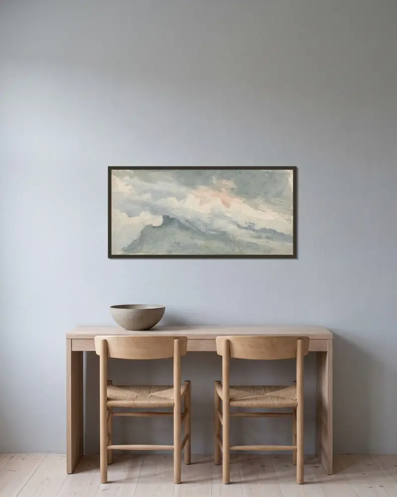 Studie av en kulle och himlen av James Ward inramad på en vägg