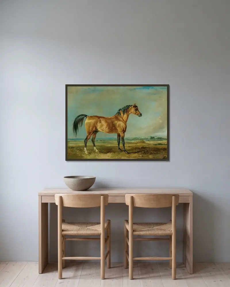 Markisen av Londonderrys arabiska hingst i ett landskap av James Ward inramad på en vägg