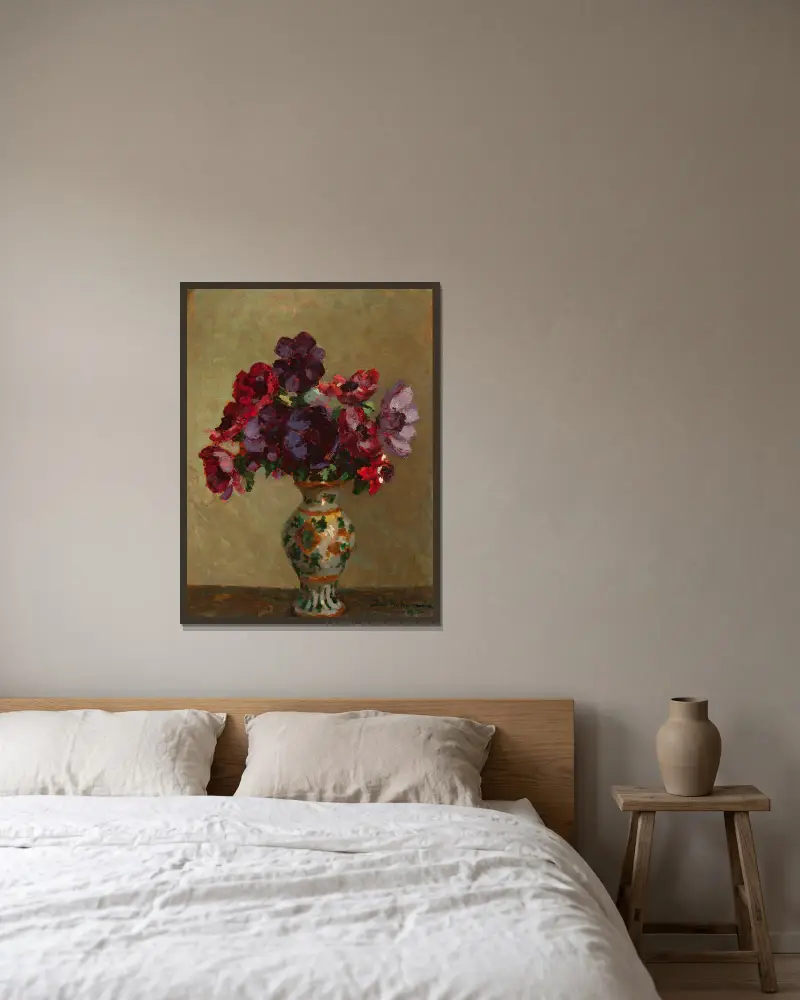 Anemones and patterned flower-vase av Jan Bohuszewicz inramad på en vägg