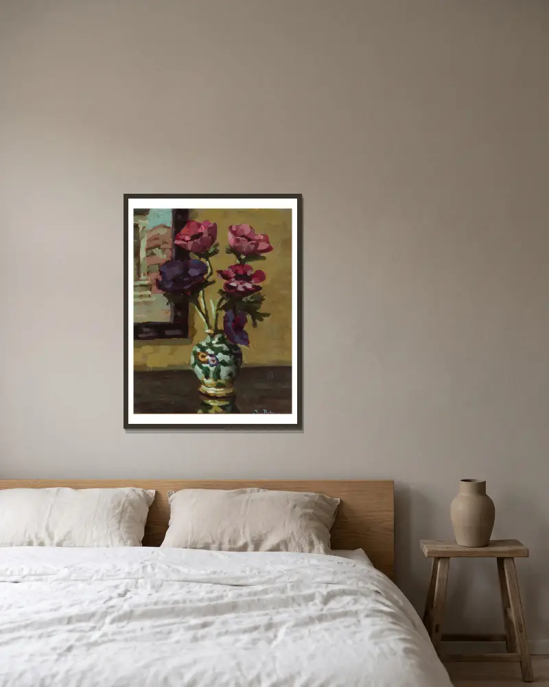 Anemones at a window av Jan Bohuszewicz inramad på en vägg