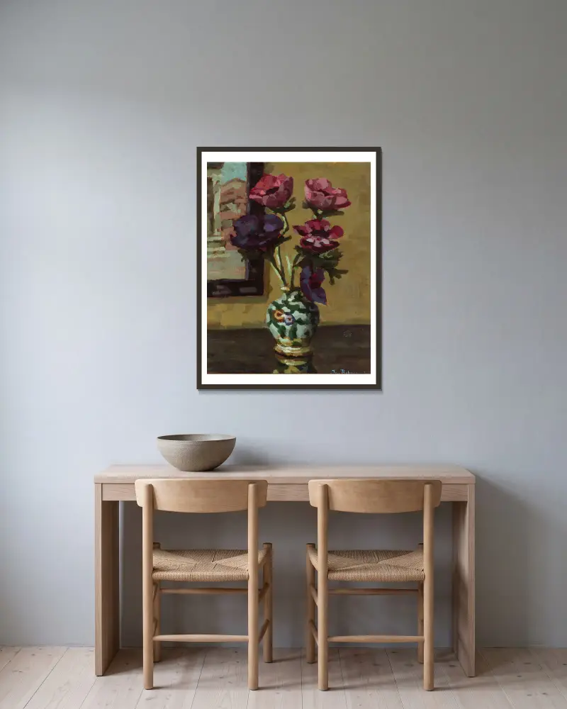 Anemones at a window av Jan Bohuszewicz inramad på en vägg