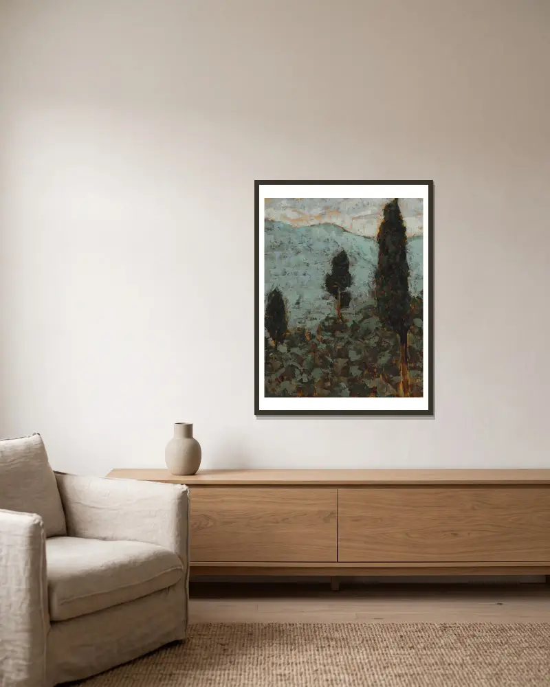 Cypresses under the Mountain av Jan Bohuszewicz inramad på en vägg