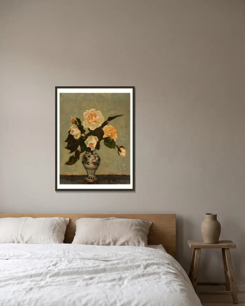 Flesh-coloured roses and bud av Jan Bohuszewicz inramad på en vägg