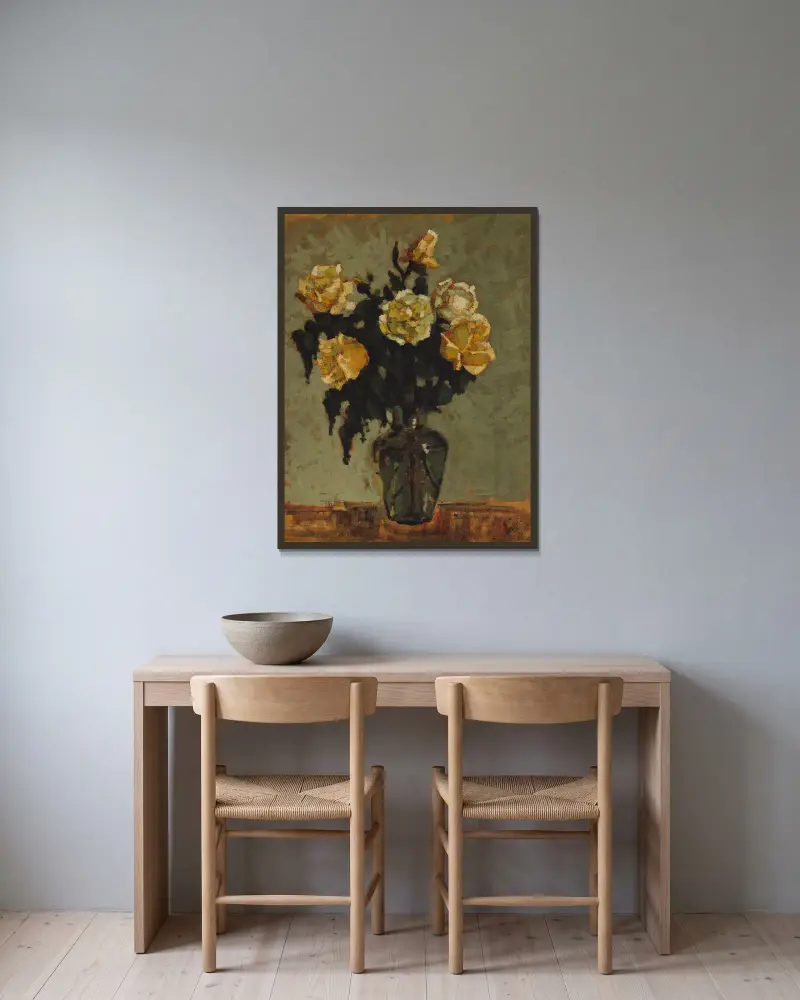 Tea Roses in a Green Vase av Jan Bohuszewicz inramad på en vägg