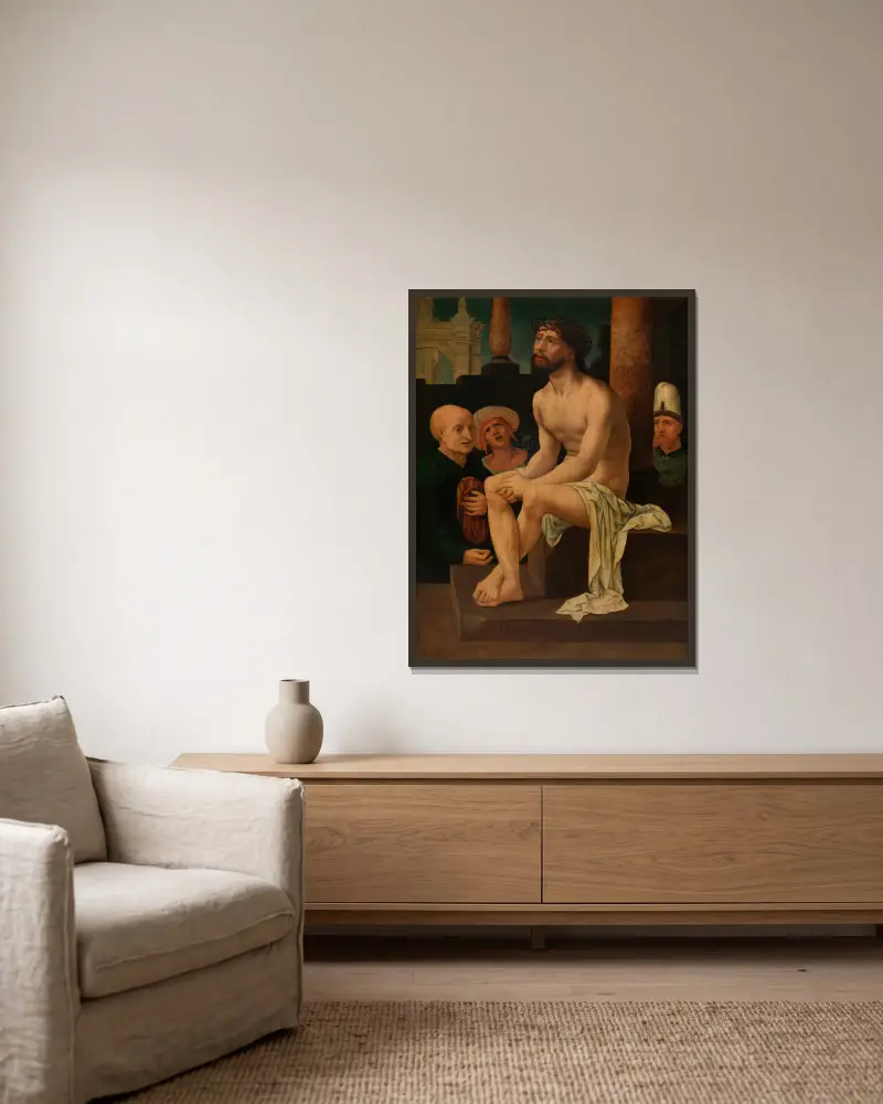 Christ Sitting on the Cold Stone av Jan Gossaert inramad på en vägg