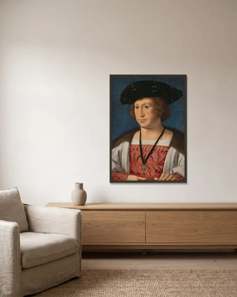 Floris van Egmond (1469-1539), Count of Buren en Leerdam av Jan Gossaert inramad på en vägg