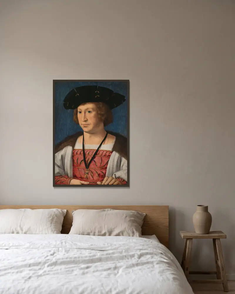 Floris van Egmond (1469-1539), Count of Buren en Leerdam av Jan Gossaert inramad på en vägg