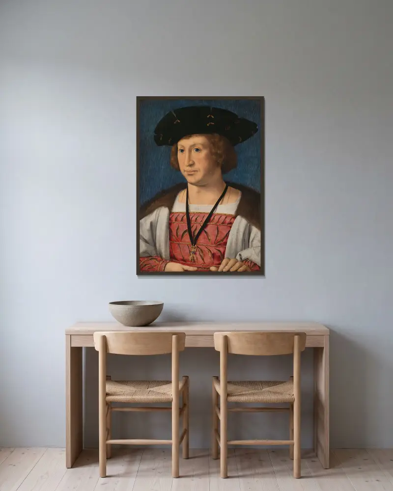 Floris van Egmond (1469-1539), Count of Buren en Leerdam av Jan Gossaert inramad på en vägg