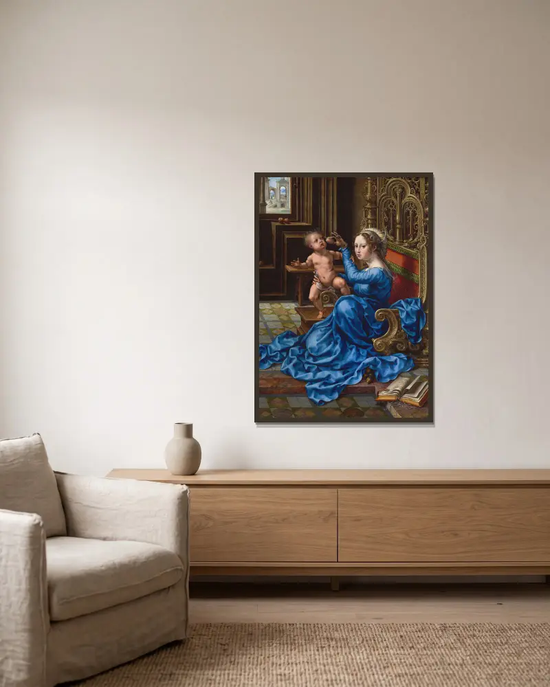 Madonna mit Kind, 1532 von Jan Gossaert gerahmt an einer Wand