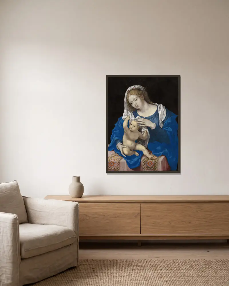 Madonna mit Kind, 1520 von Jan Gossaert gerahmt an einer Wand
