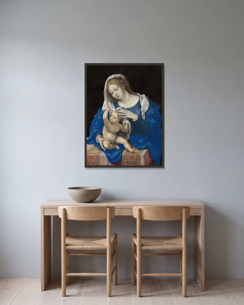 Madonna mit Kind, 1520 von Jan Gossaert gerahmt an einer Wand