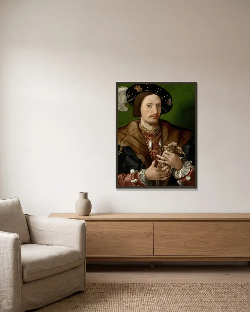 Portrait Of A Gentleman av Jan Gossaert inramad på en vägg