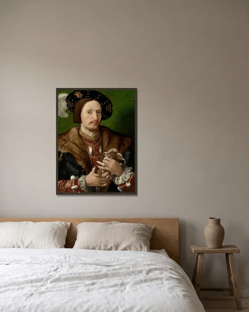 Portrait Of A Gentleman av Jan Gossaert inramad på en vägg