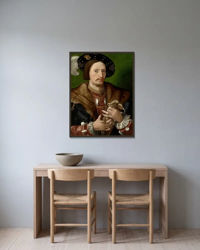 Portrait Of A Gentleman av Jan Gossaert inramad på en vägg