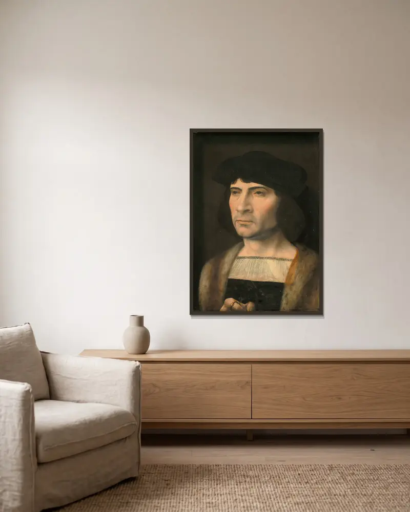 Portrait Of A Man – nr 1 av Jan Gossaert inramad på en vägg