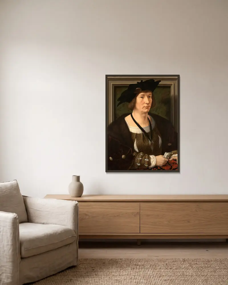 Portrait Of Hendrik III, Count Of Nassau-Breda av Jan Gossaert inramad på en vägg