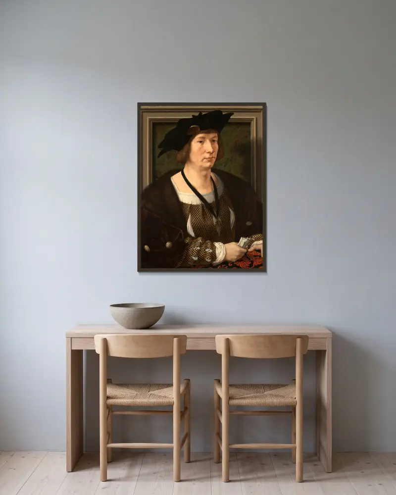 Portrait Of Hendrik III, Count Of Nassau-Breda av Jan Gossaert inramad på en vägg