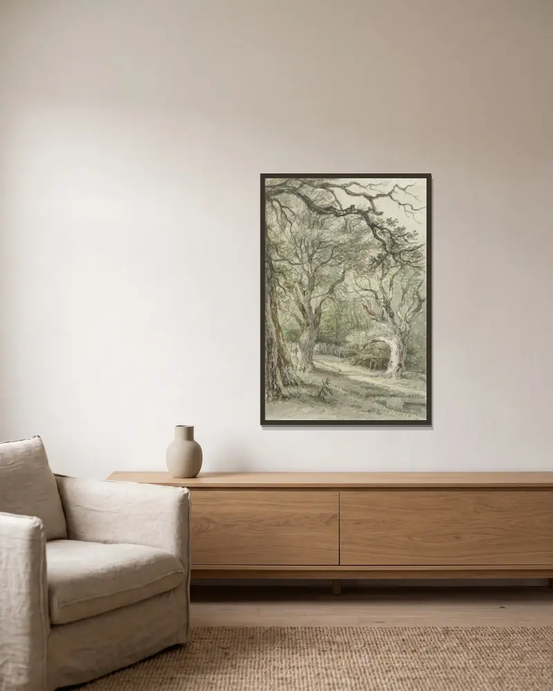 Waldansicht von Jan Hulswit gerahmt an einer Wand