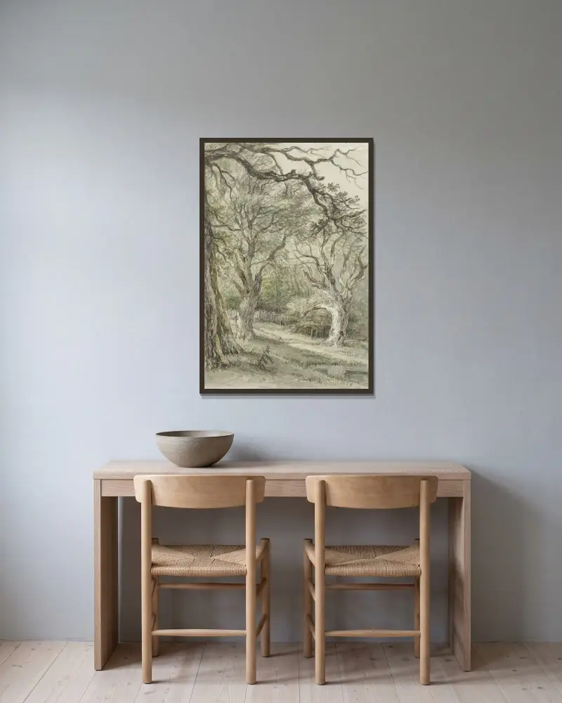 Waldansicht von Jan Hulswit gerahmt an einer Wand