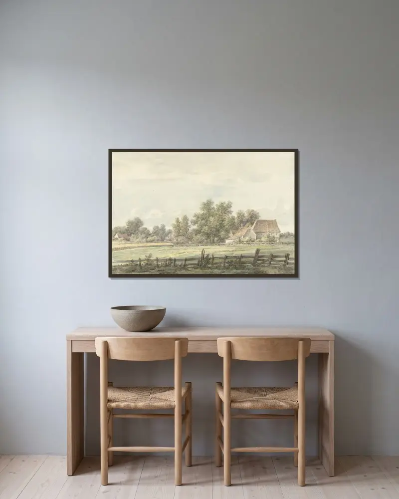Landschap met boerderij av Jan Hulswit inramad på en vägg