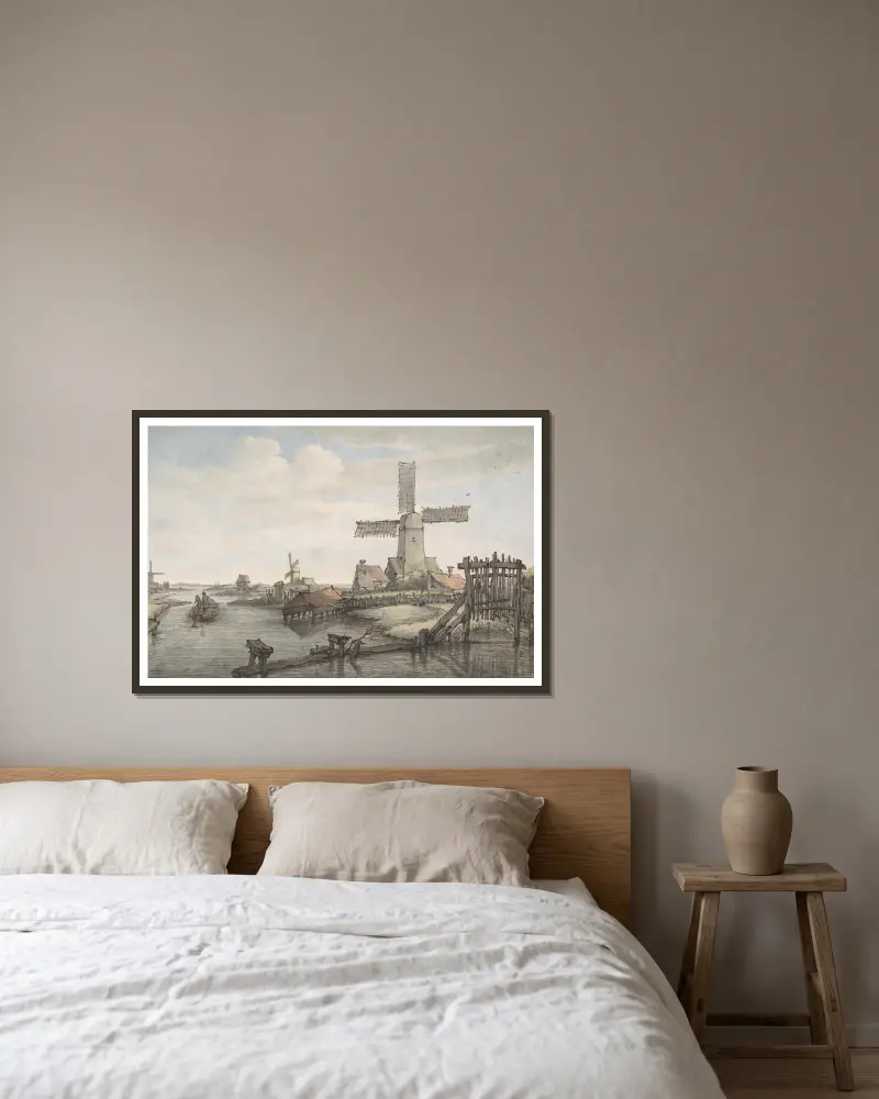 View of a Canal with Three Windmills av Jan Hulswit inramad på en vägg