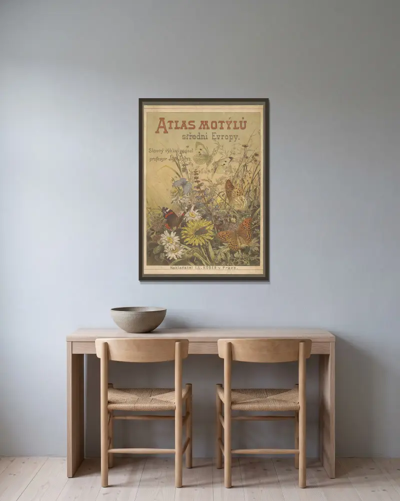 Atlas motýlů střední Evropy Pl.01 av Jan John inramad på en vägg