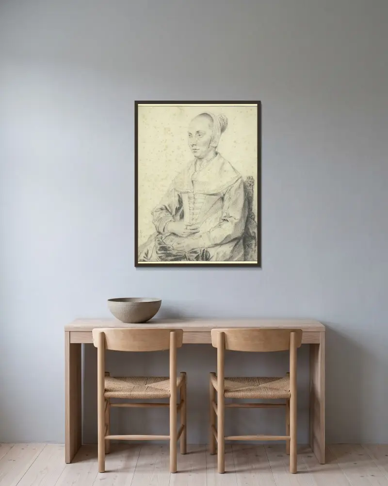 Bildnis einer in einem Sessel sitzenden Dame nach links av Jan Lievens inramad på en vägg