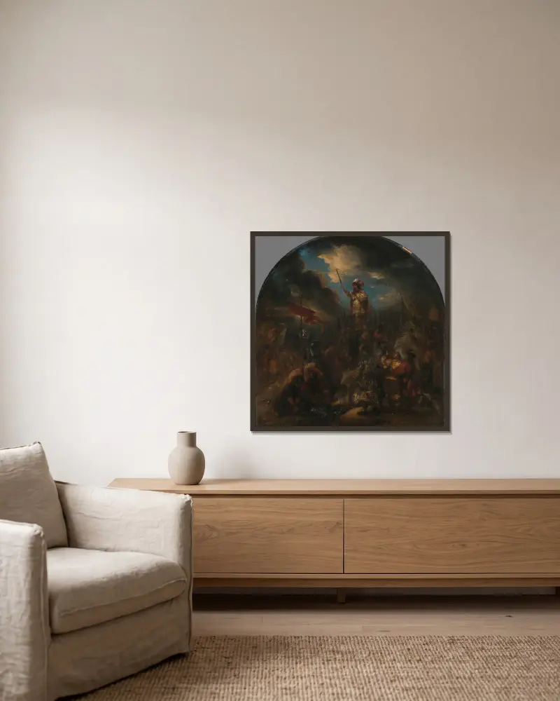 Brinio Raised on a Shield av Jan Lievens inramad på en vägg