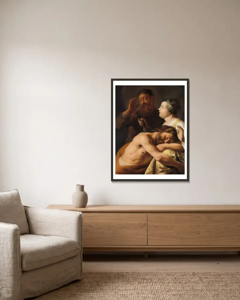 Simson und Delila von Jan Lievens gerahmt an einer Wand