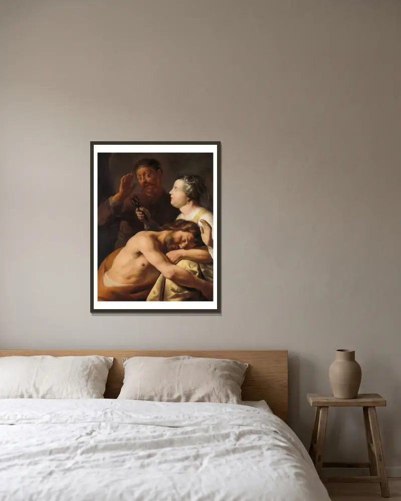 Simson und Delila von Jan Lievens gerahmt an einer Wand